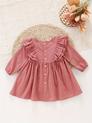 Girl's Flying Sleeve Princess Dress Long Sleeve Cotton Home Dress