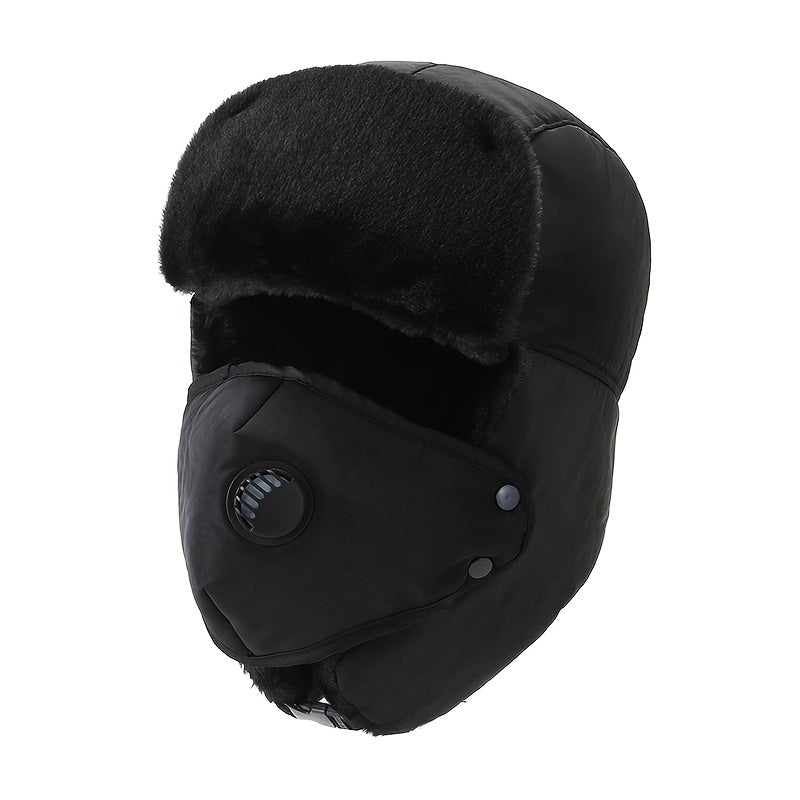 Men's Trapper Cap With Face Cover Winter Thickened Velvet Hat