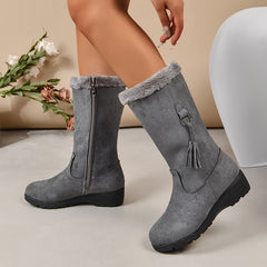 Warm Faux Fur Lined Winter Boots Flat Heel Round Toe Boots