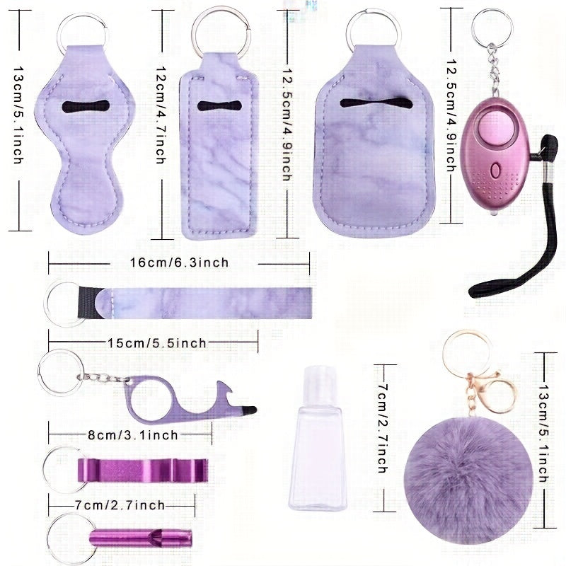 10-Piece Girls Safety Keychain Set - Whistle & Door Opener