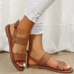 Women's Roman Style Flat Sandals Open Toe Buckle Strap Casual Beach Sandals