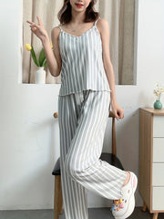 Striped Print Pajama Set V Neck Cami Top & Elastic Waistband Pants