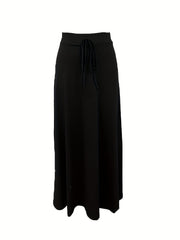 Solid Drawstring Skirts Casual & High Waist Maxi Skirts Women's Clothing