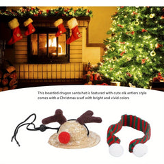 Festive Bearded Dragon Santa Hat with Scarf Christmas Costume