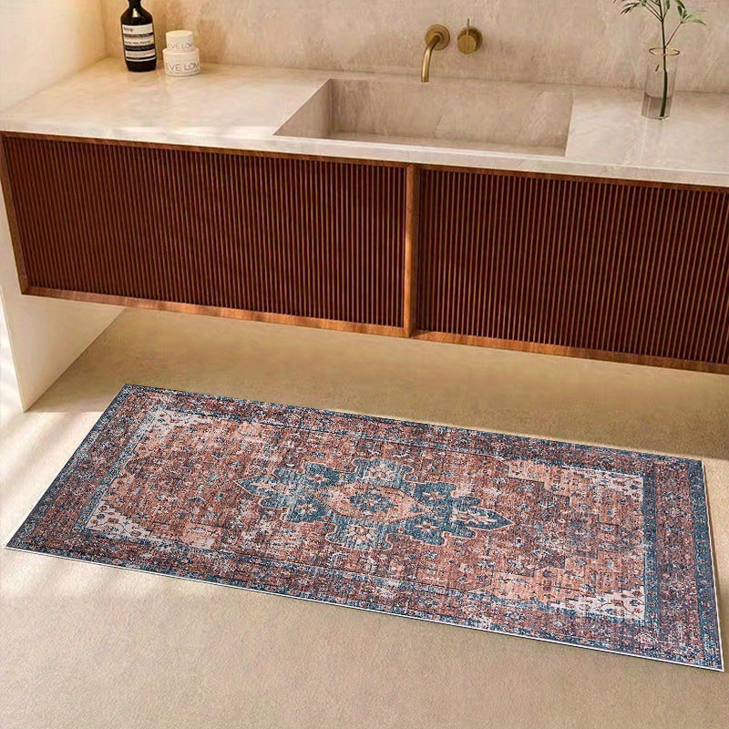 Boho Style Velvet Bath Rug - Vintage Persian Print