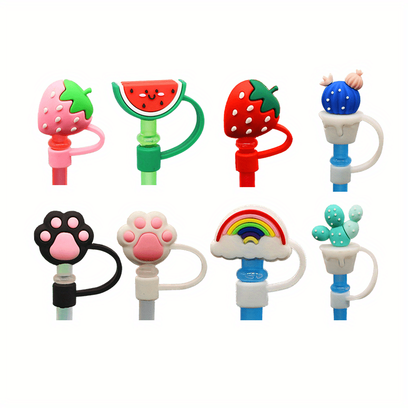 8pcs Silicone Straw Tips Cover Reusable Dust Seal Straw Cover - Cartoon Design