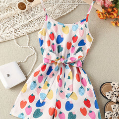 Girls Strawberry Print Suspender Jumpsuit Toddler Kids Summer