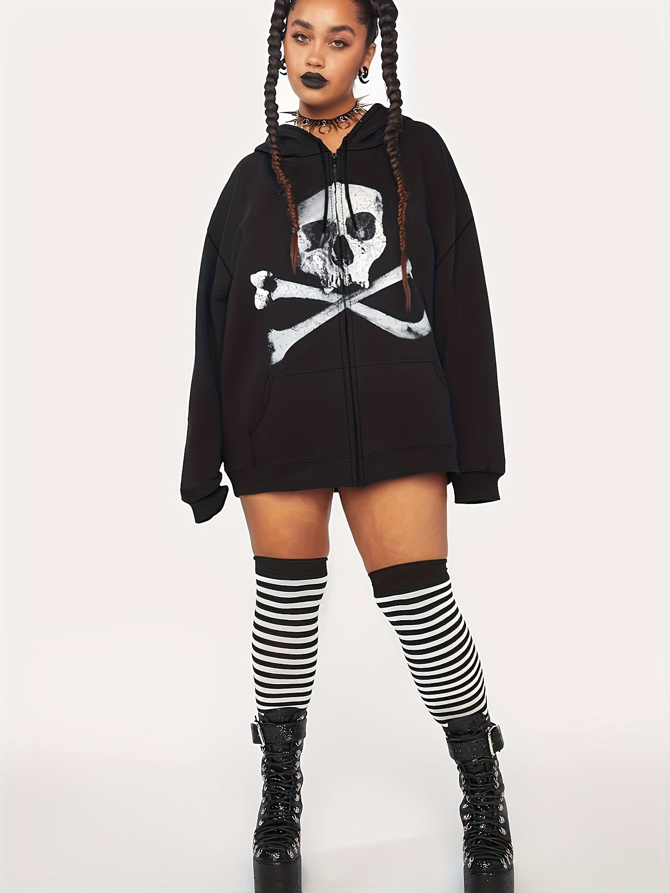 Gothic Skull Print Long Sleeve Hoodie