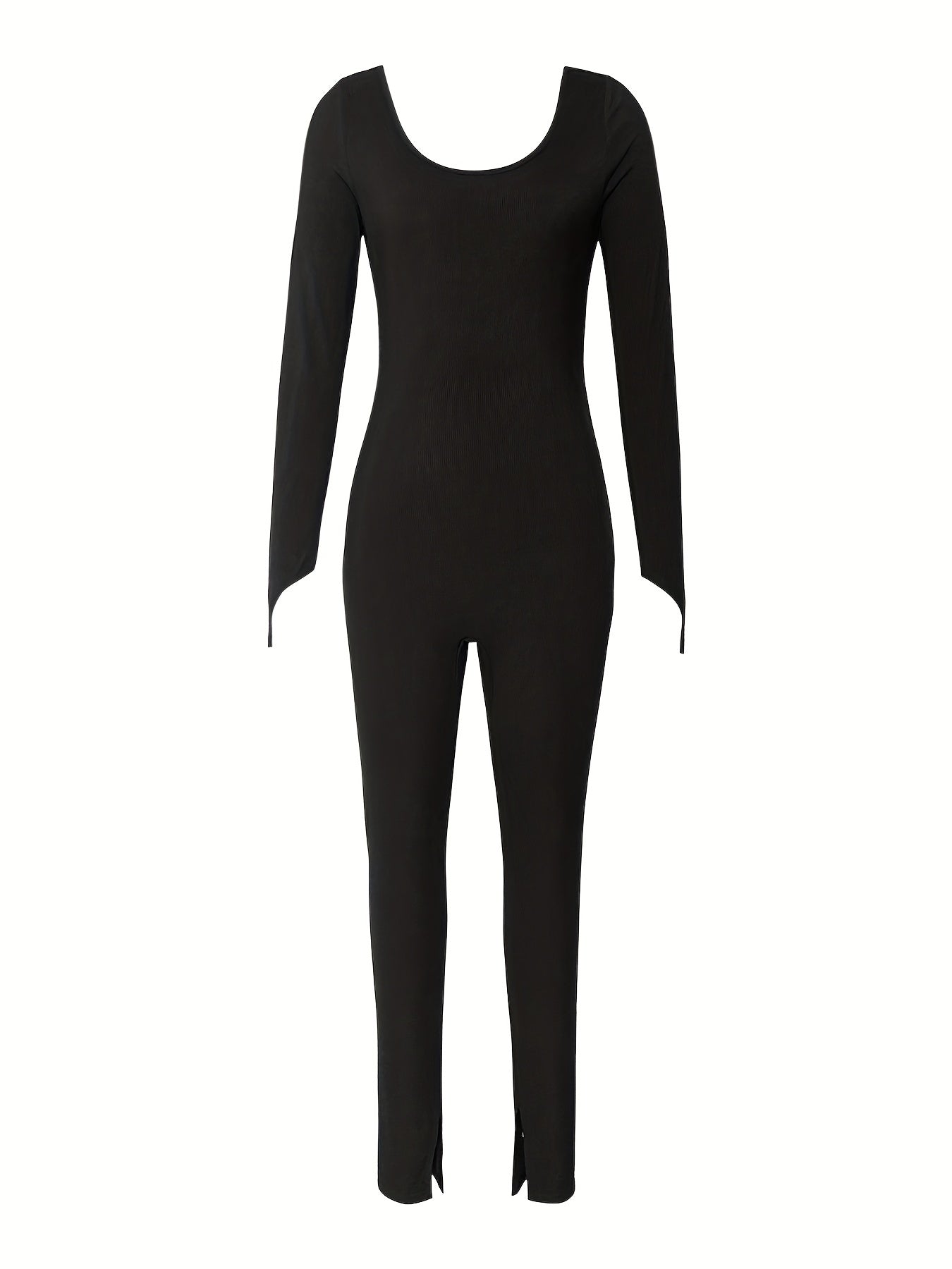 Solid Crew Neck Slim Jumpsuit Long Sleeve Backless for Spring & Fall