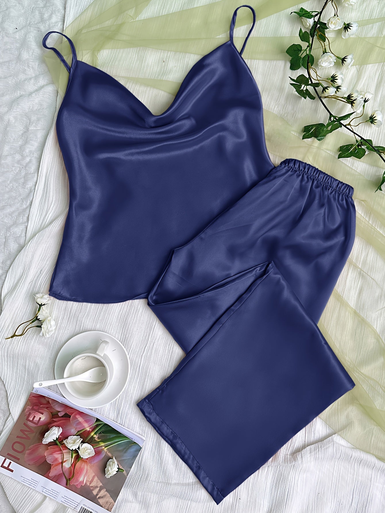 Satin Pajama Set with Cami Top & Pants
