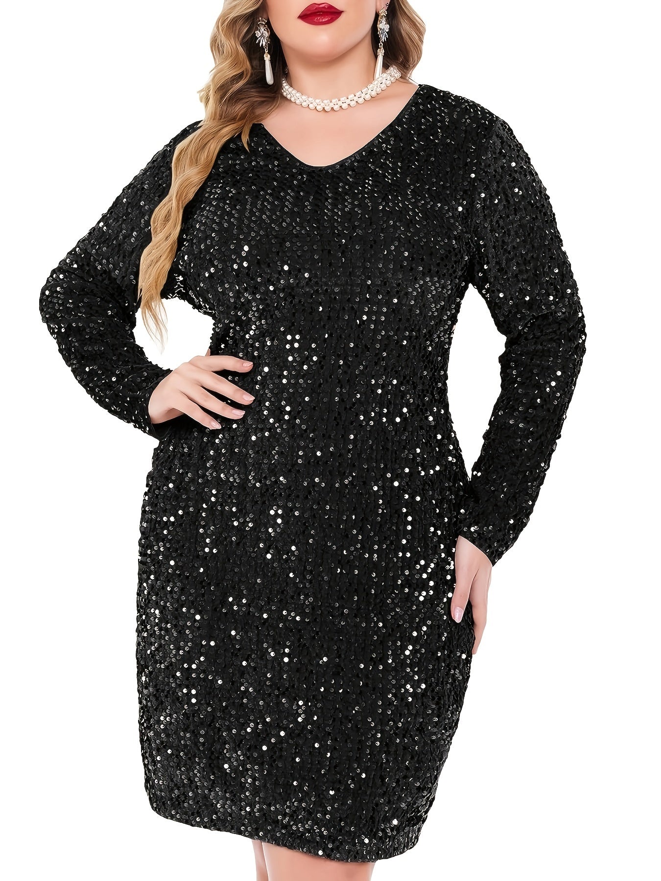 Sequin V Neck Cocktail Formal Dress