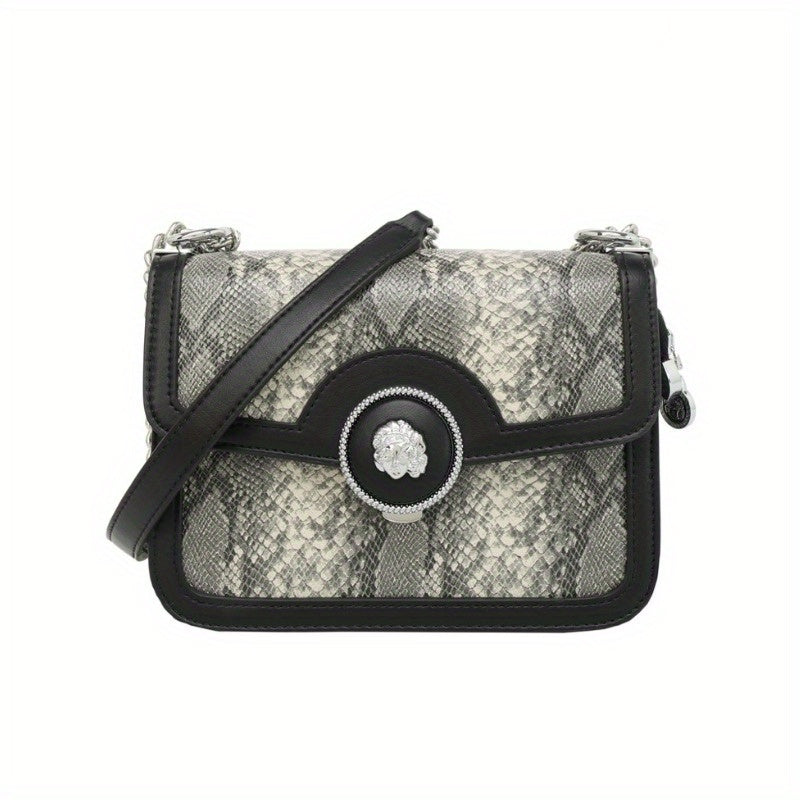 Snake Print Shoulder & Crossbody Bag - Leather with Detachable Chain