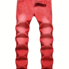 Slim Fit Denim Jeans Mens Solid Washed Pants Spring Summer