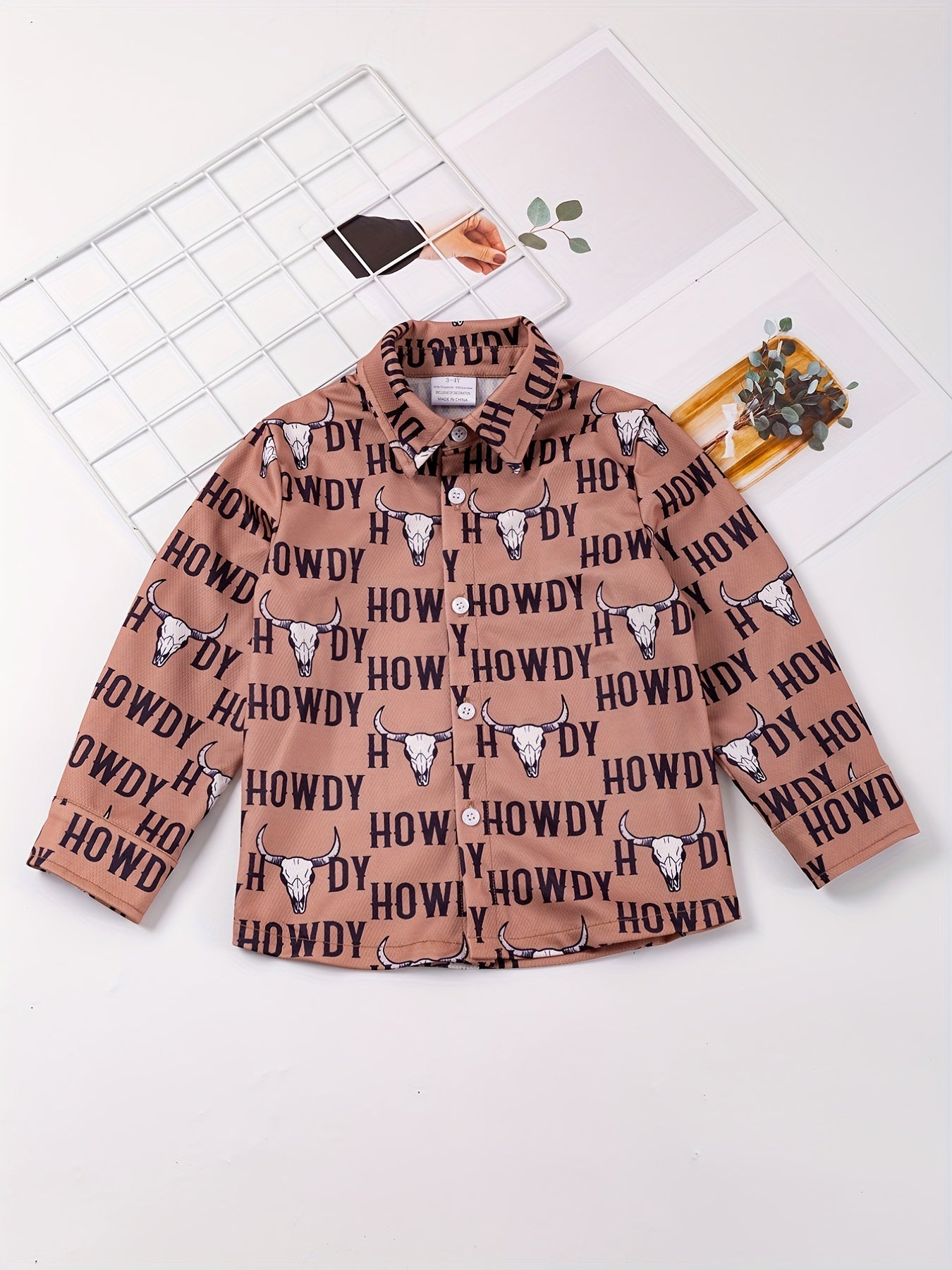 Boys Western Cowboy Print Shirts Long Sleeve Button Down Tops