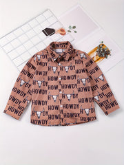 Boys Western Cowboy Print Shirts Long Sleeve Button Down Tops
