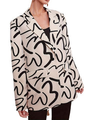 Casual Blazer Women's Plus Graffiti Print Lapel Collar Blazer