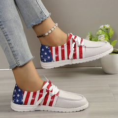 Star & Flag Pattern Canvas Lace Up Sneakers