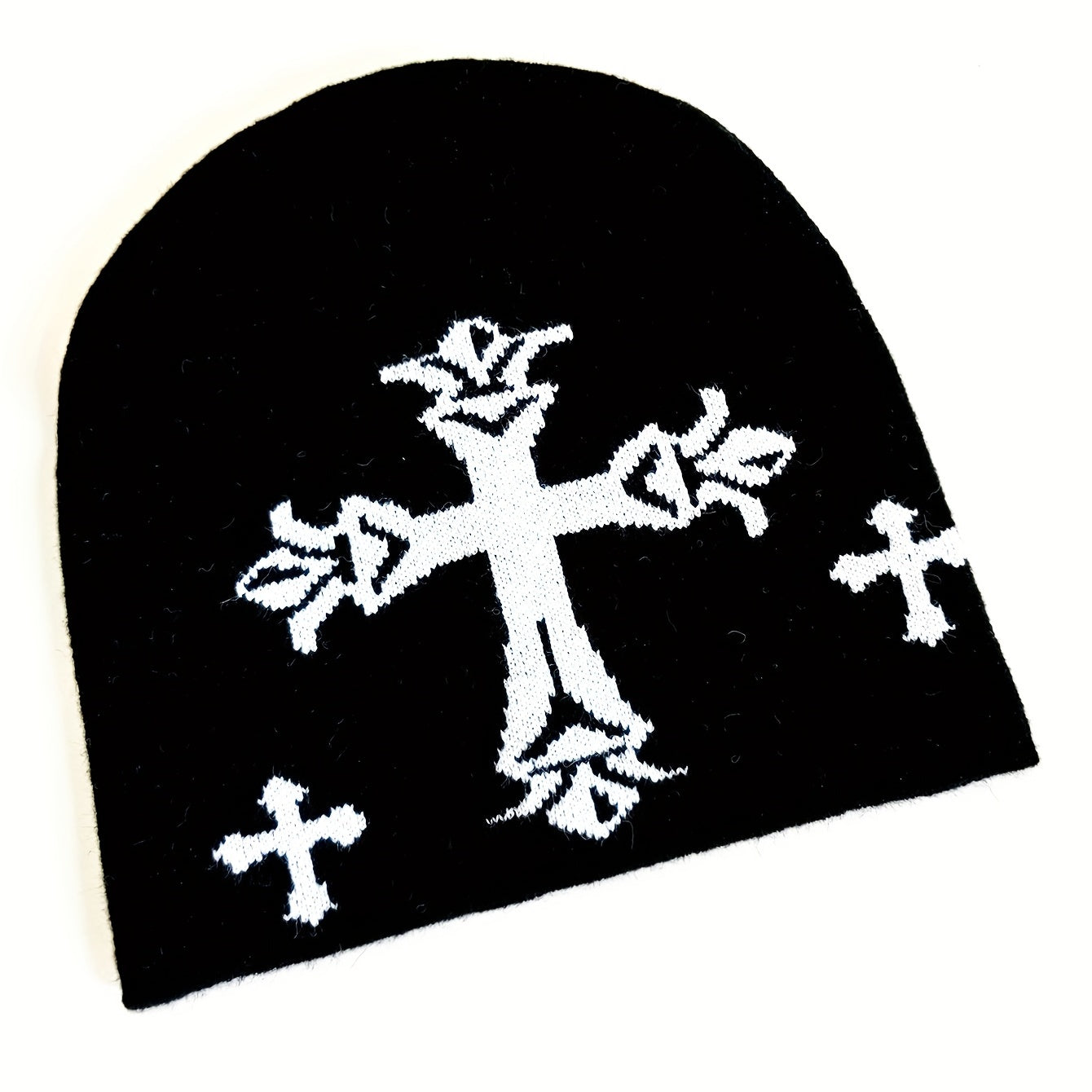 Gothic Cross Jacquard Beanie Vintage Unisex Warm Knit Hat