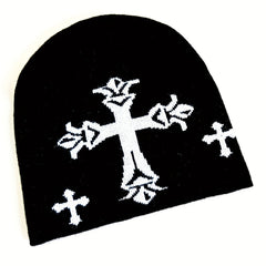 Gothic Cross Jacquard Beanie Vintage Unisex Warm Knit Hat