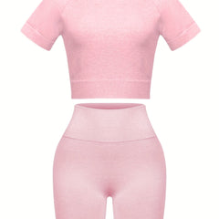 2pcs Stretchy Crop Top & Biker Shorts for Women Gym Workout Set