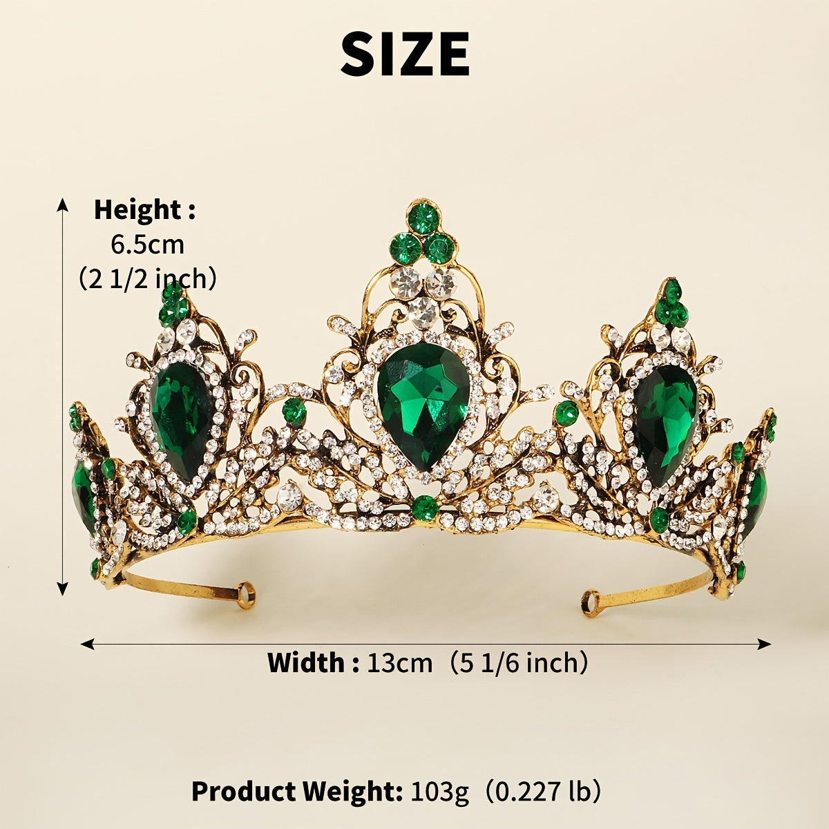 Green Crystal Tiara Vintage Rhinestone Pageant Crowns Baroque Wedding