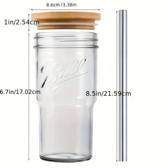 650ml Glass Tumbler w/ Bamboo Lid & Straw for Home Car Outdoor Parties
