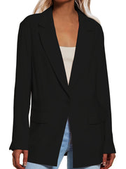 Solid Lapel Pockets Blazer Jacket Button Front Office Work Outerwear
