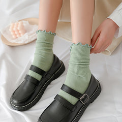 Solid Ruffle Quarter Socks For Women Retro Anklets Socks Gift