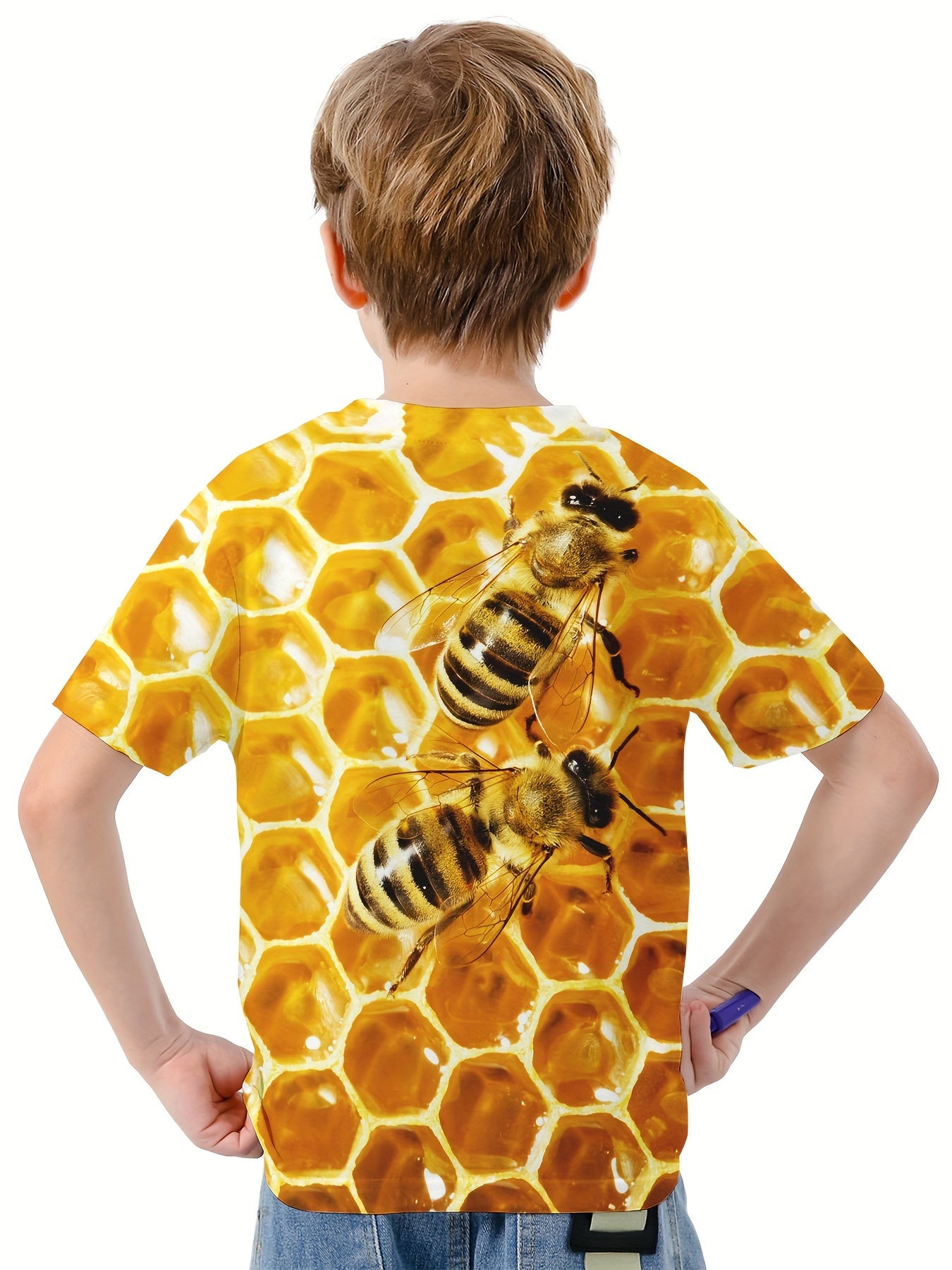Boys' 3D Bee Print T Shirt Comfortable Crew Neck Short Sleeves