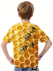 Boys' 3D Bee Print T Shirt Comfortable Crew Neck Short Sleeves