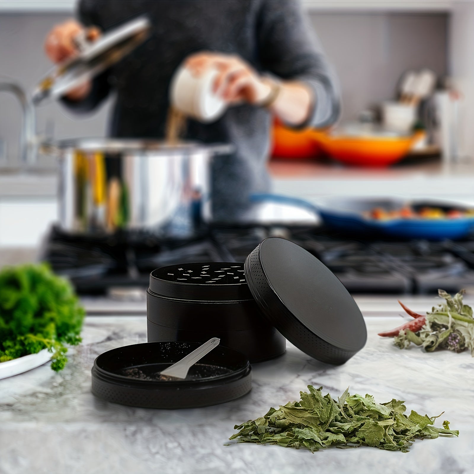 Portable 4-Layer Metal Grinder for Outdoor & Home Cooking