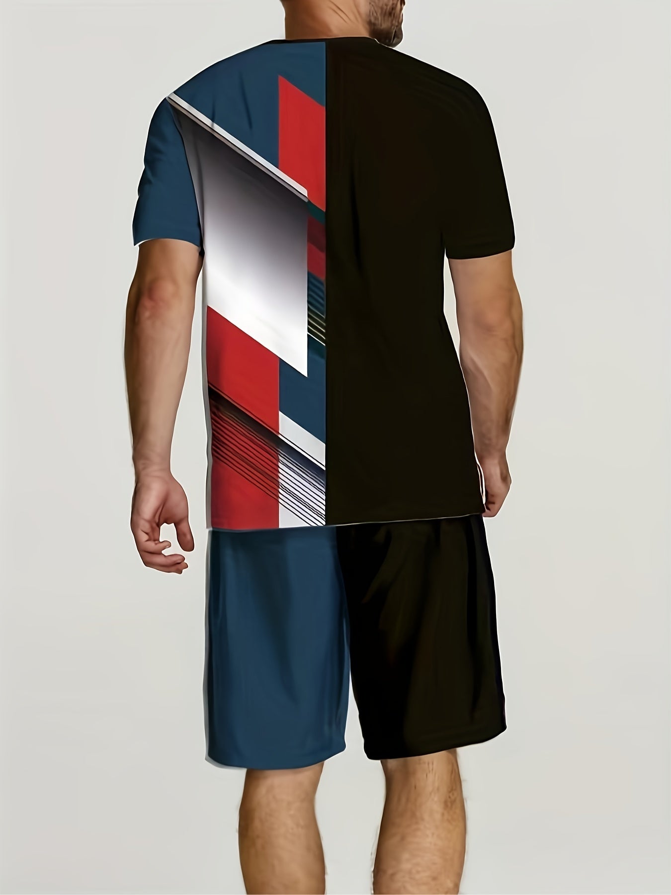Men's 2 Piece Outfits Block T-shirt & Drawstring Shorts Set