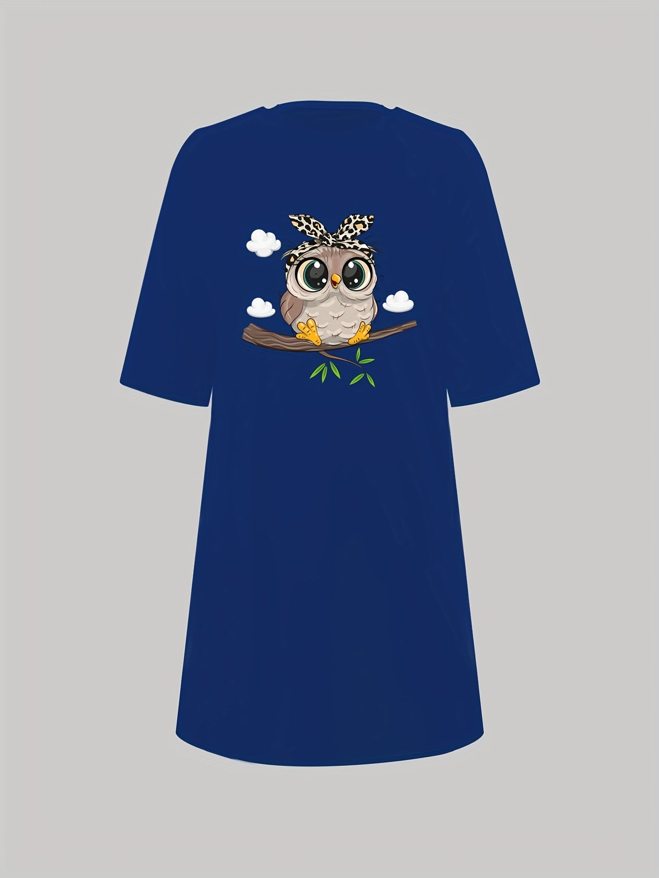 Owl Print Nightdress Short Sleeve Sleep Dress