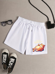Cartoon Cat Print Elastic Waist Home Wear Shorts