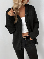 Hooded Drawstring Cardigan for Women - Solid Color - Long Sleeve