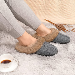 Women's Fuzzy Knit Slippers with Memory Foam and Fleece Liner