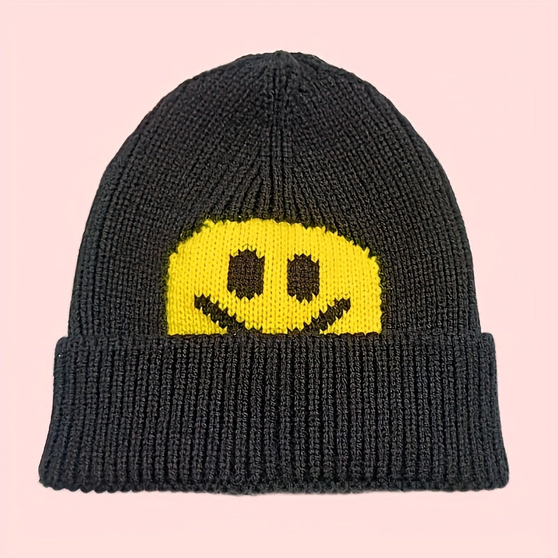Smile Face Pattern Knit Beanie Hat for Men and Women