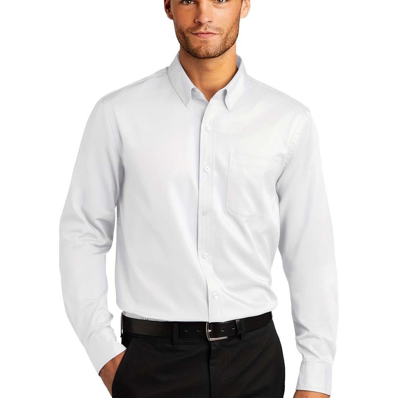 Men's Classic Button Up Shirt With Chest Pocket - Spring/Fall Business Attire