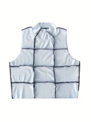 Plaid Stitching Tank Top Slim Fit Collared Sports Crop Top Women's Activewear
