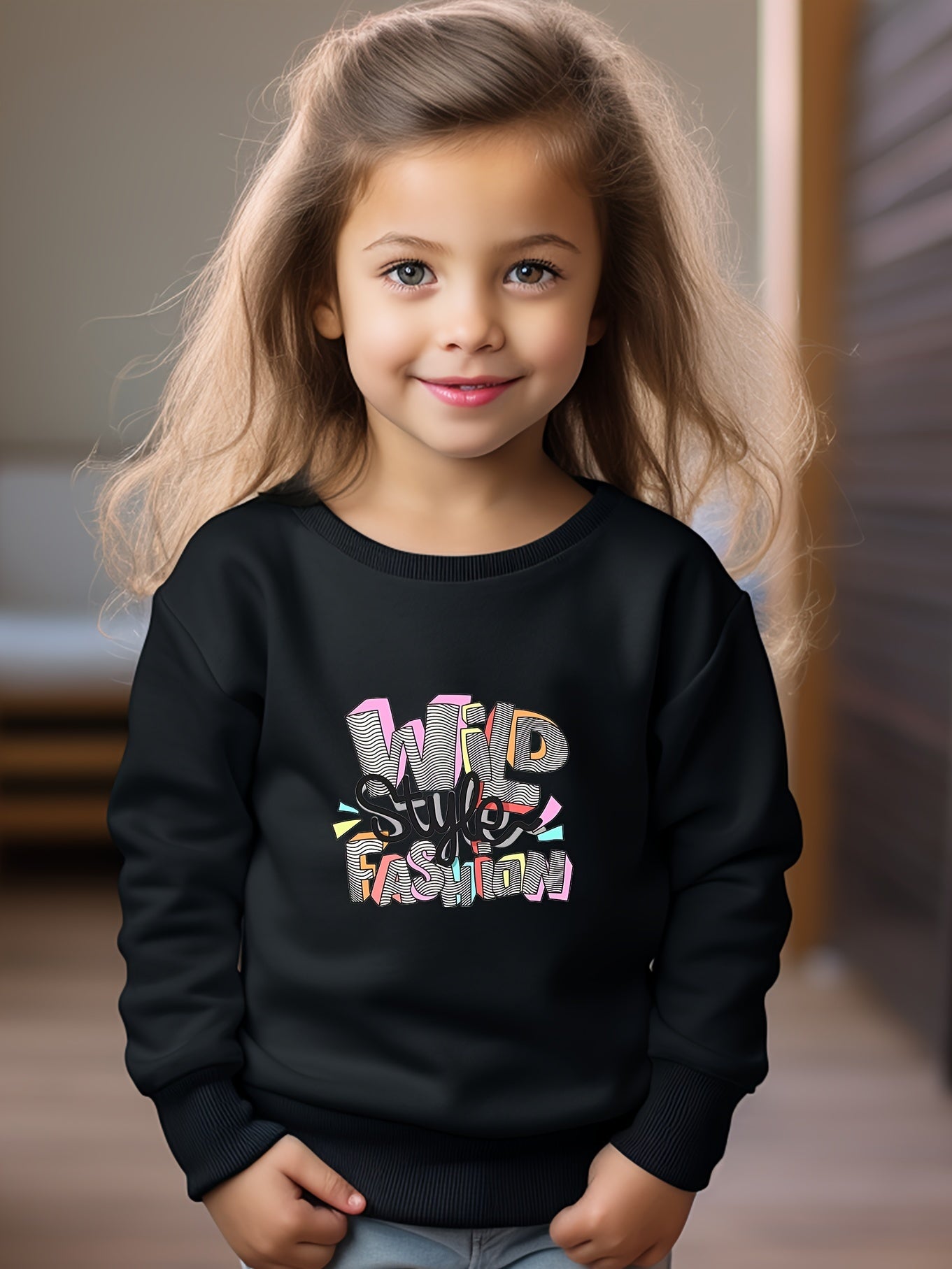 Girls Letters Pattern Crew Neck Long Sleeve Sweatshirt For Spring Fall