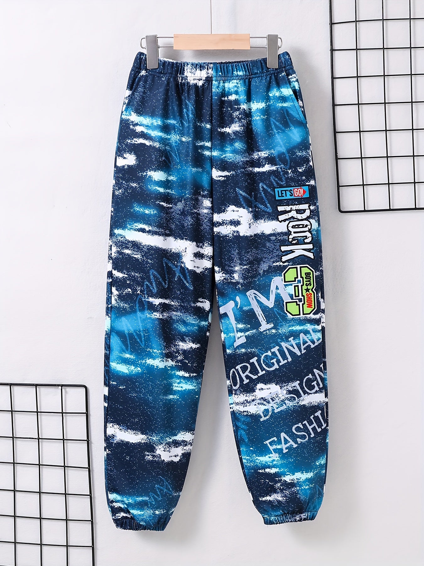 Boys Casual Elastic Waist Letter Print Long Pants