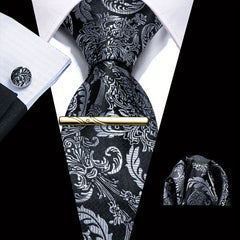 Barry Wang Black&White Floral Paisley Necktie Set
