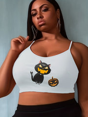 Halloween Cat & Pumpkin Print Cami Top