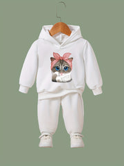 Cat Print 2pcs Girls Sports Outfits Spring Fall Outdoor Gift
