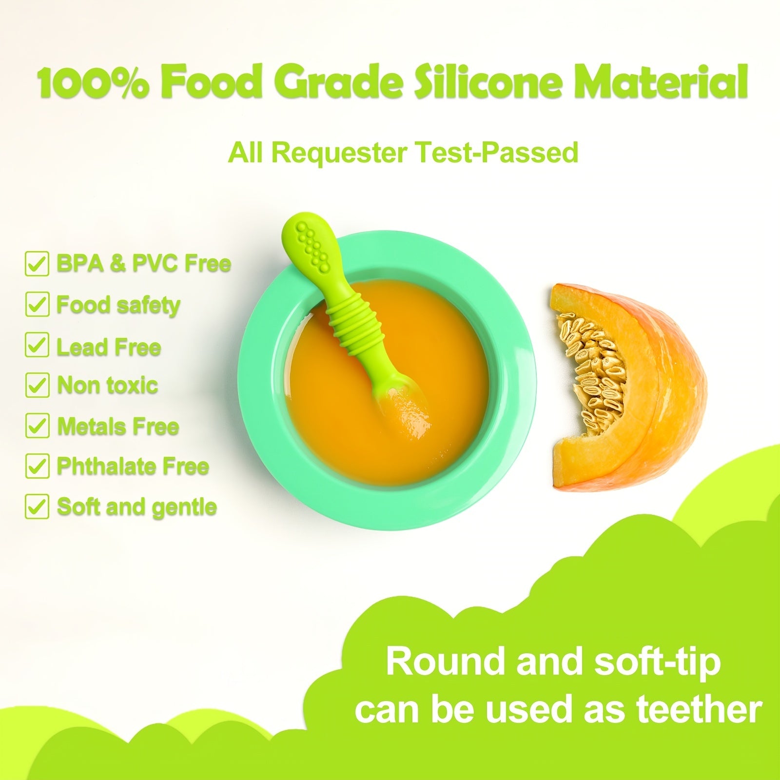 6 Piece Silicone Baby Spoons Set for Toddlers BPA-Free Ages 4 Months