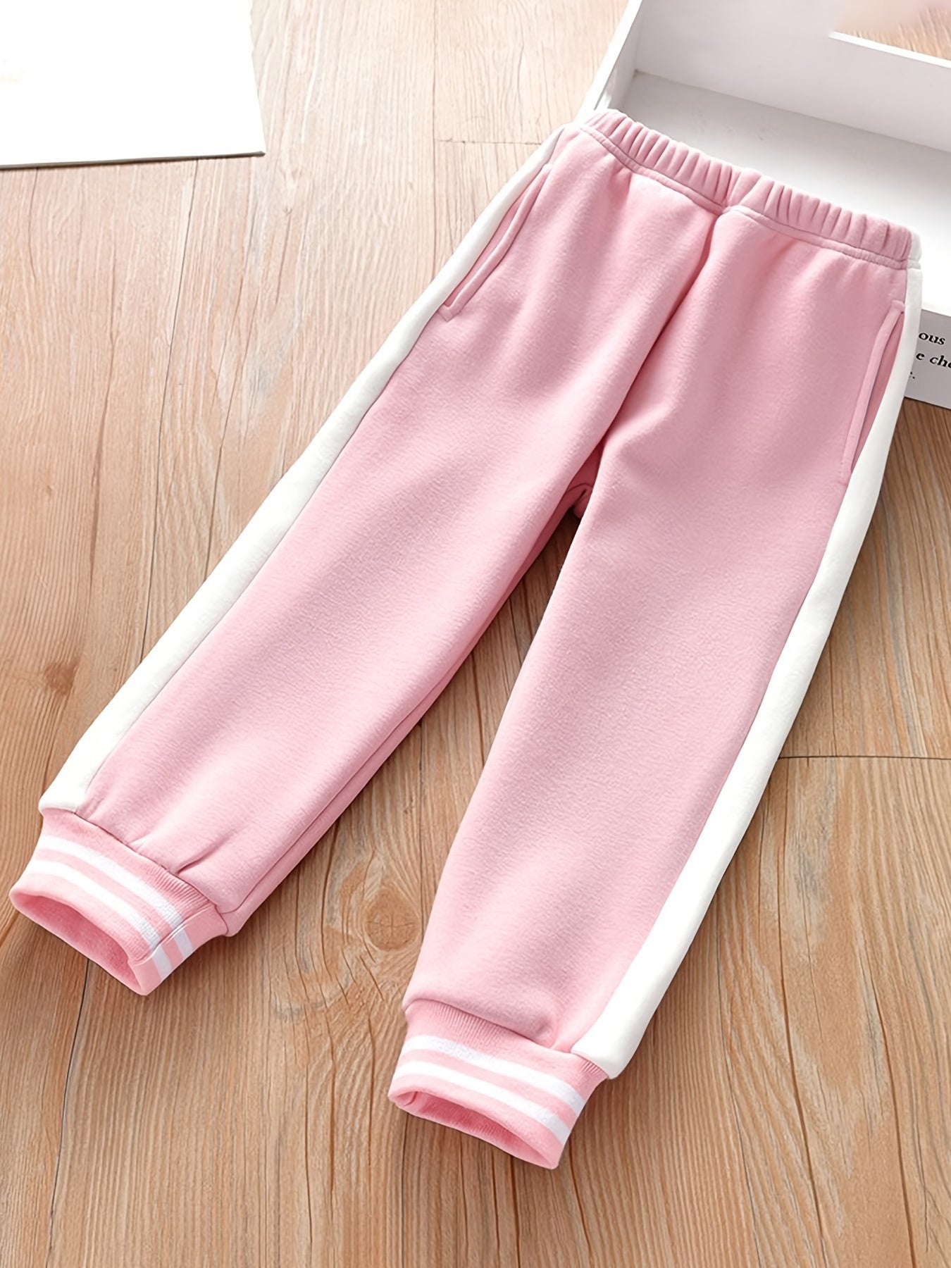 Girls Striped Fleece Thermal Sweatpants for Outdoor Sports