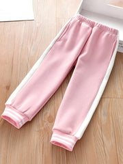 Girls Striped Fleece Thermal Sweatpants for Outdoor Sports