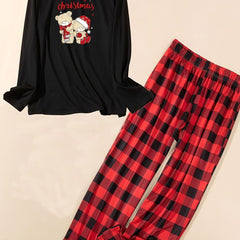 Teddy Bear Print Tee & Plaid Pants Pajama Set