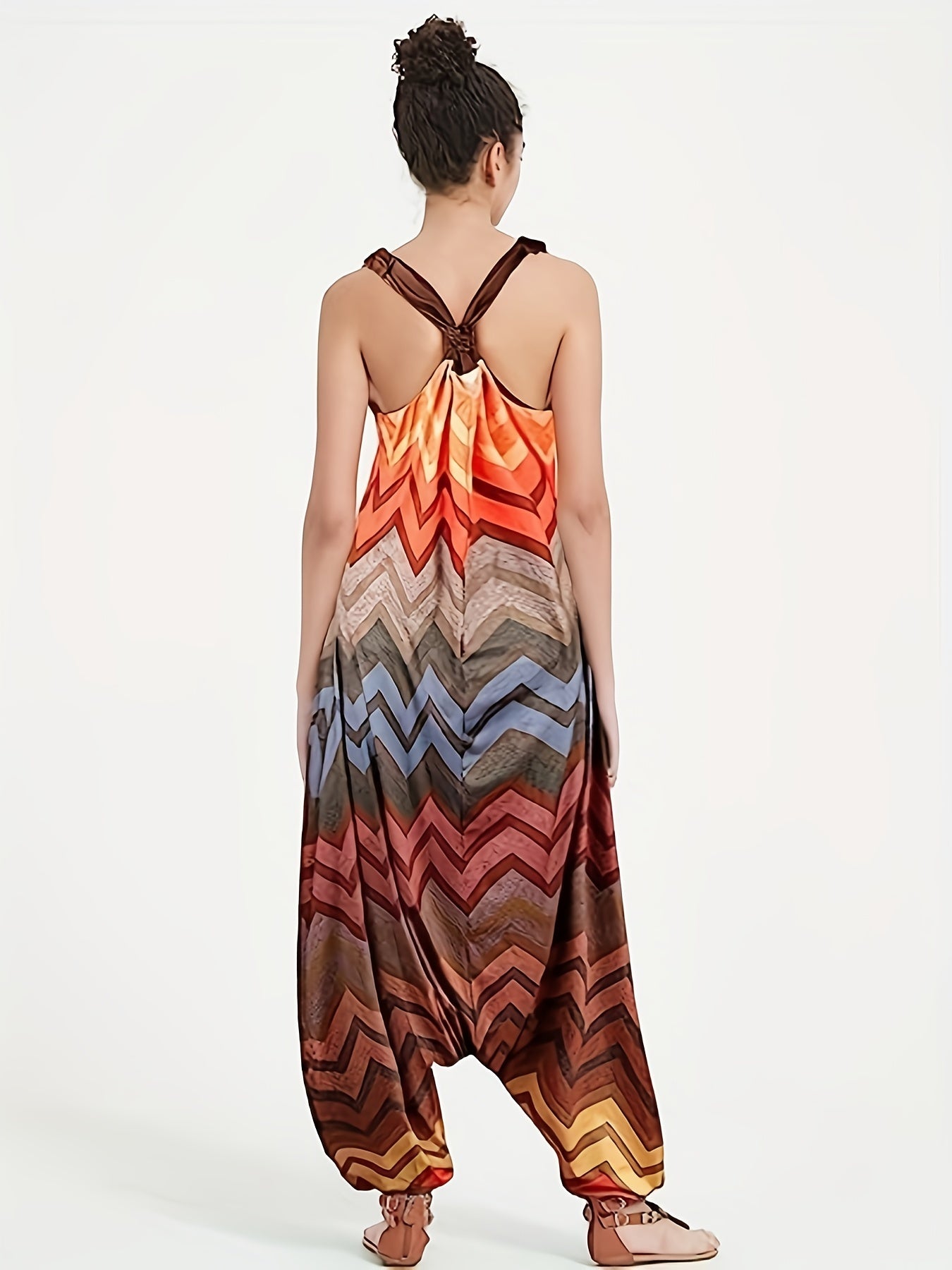 Print V Neck Harem Jumpsuit Spaghetti Strap Casual Summer Women's Clothing
