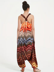 Print V Neck Harem Jumpsuit Spaghetti Strap Casual Summer Women's Clothing